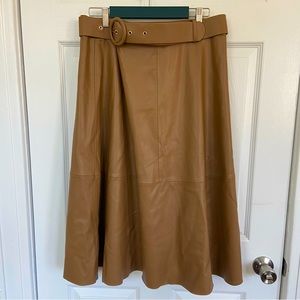 Zara Faux Leather A-Line Skirt Skirt with Belt in Tan XL